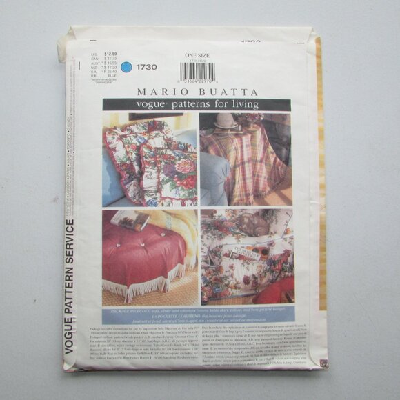 Mario Buatta Designer Sofa Chair Cover Sewing Pattern - 1730 - NEW - Picture 2 of 5